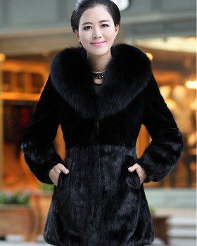 Fur collar fashion coat thermal European style fur coat for women