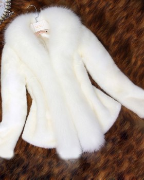 Short fox coat fur collar white overcoat for women