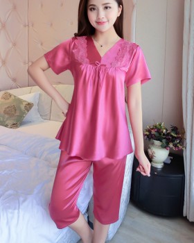 Spring and autumn homewear silk summer pajamas a set for women