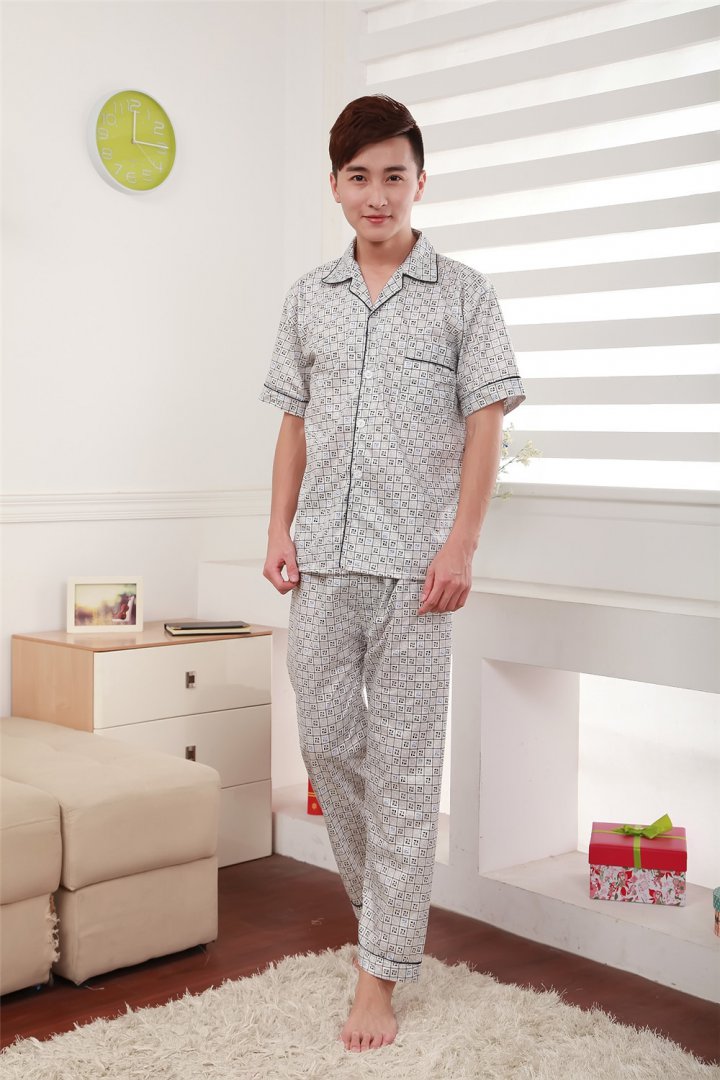 Short sleeve pajamas Casual long pants 2pcs set for men