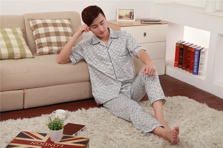 Short sleeve pajamas Casual long pants 2pcs set for men
