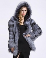 Fox fur hooded long faux fur nine points sleeve coat for women