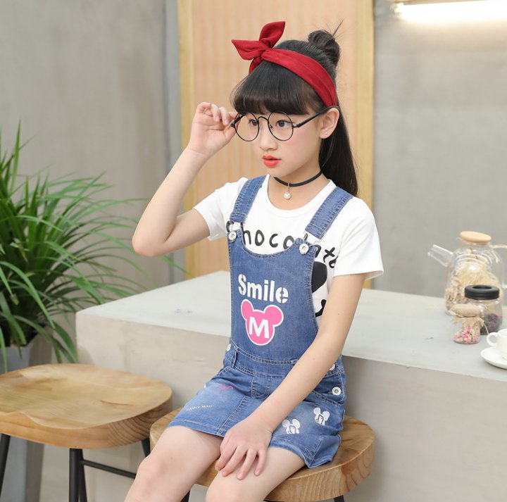 Denim child summer strap dress big child Korean style girl kids