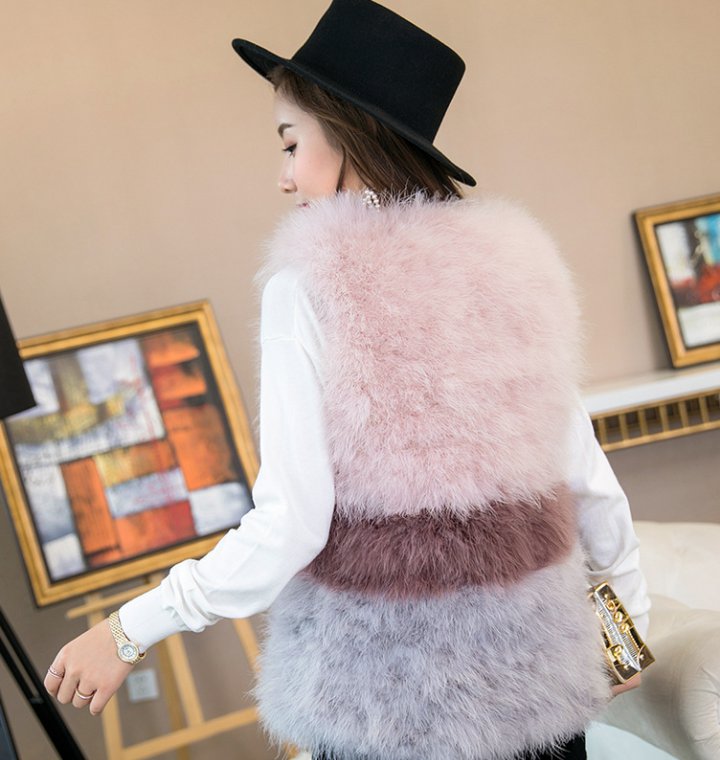 Slim mixed colors coat sleeveless fur coat for women