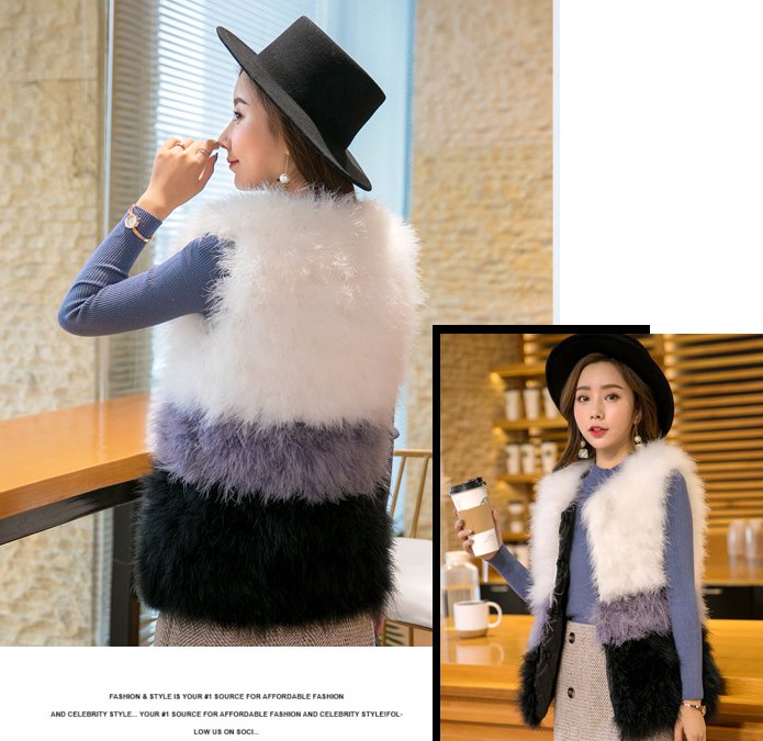 Slim mixed colors coat sleeveless fur coat for women