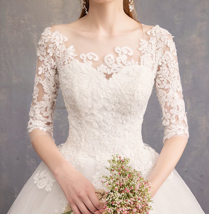 Autumn and winter short sleeve floor length wedding dress