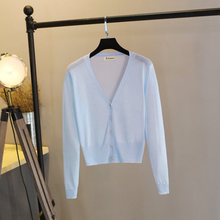 Ice silk short cardigan long sleeve jacket for women