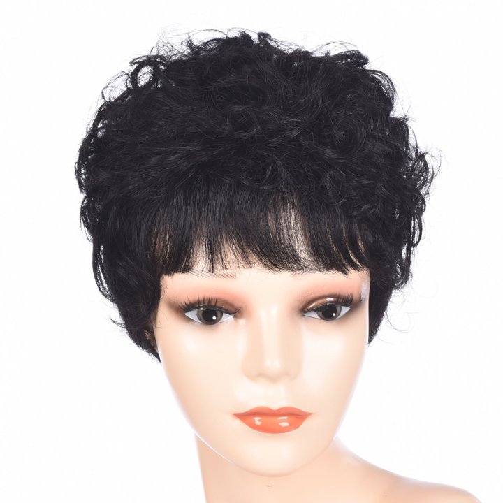 Fluffy short middle-aged curly hair lifelike natural headgear OT09074 ...