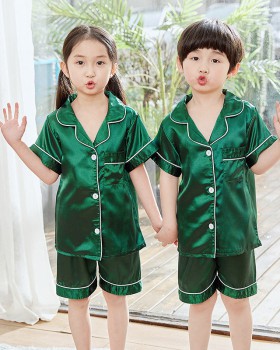 Imitation silk girl homewear short sleeve thin pajamas a set