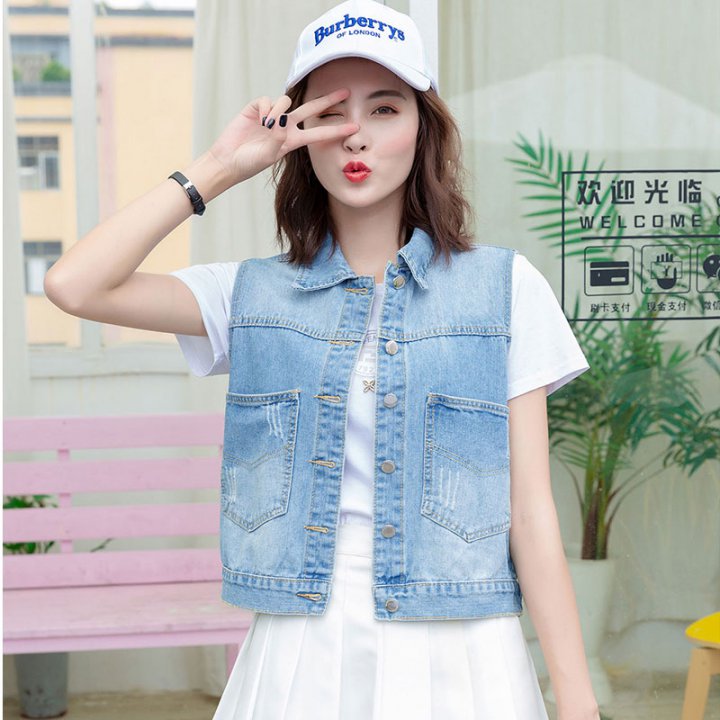 Embroidery Korean style vest denim waistcoat for women