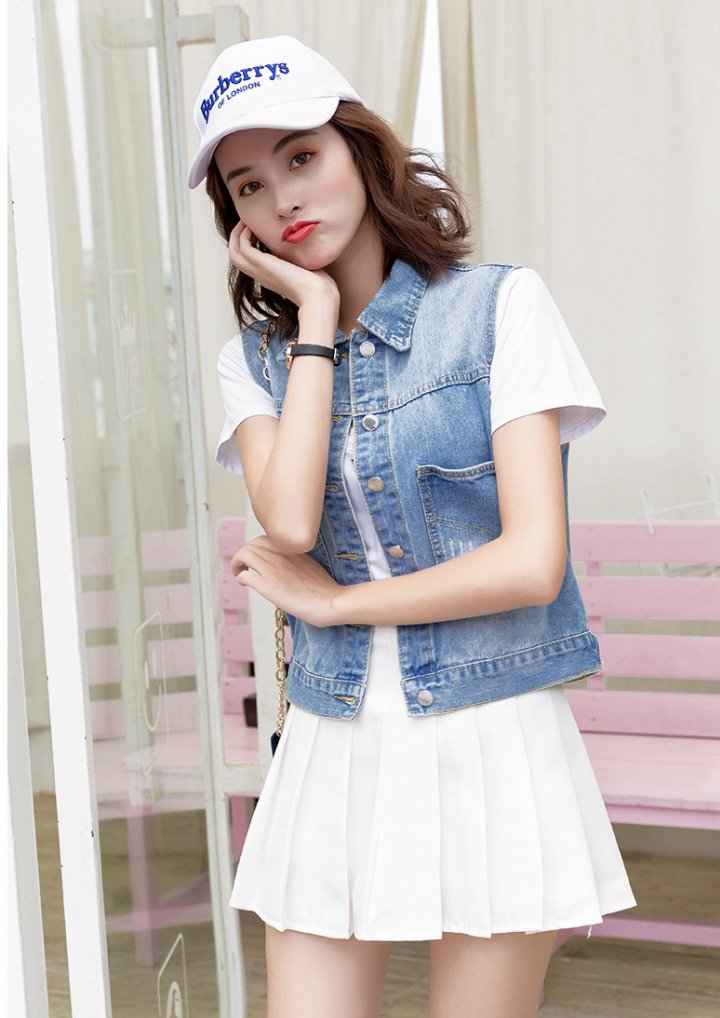 Embroidery Korean style vest denim waistcoat for women