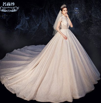 Court style bride trailing slim dream simple wedding dress