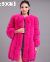 Long imitation of fox fur fur coat long sleeve overcoat