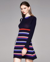 Knitted long sleeve stripe autumn and winter dress