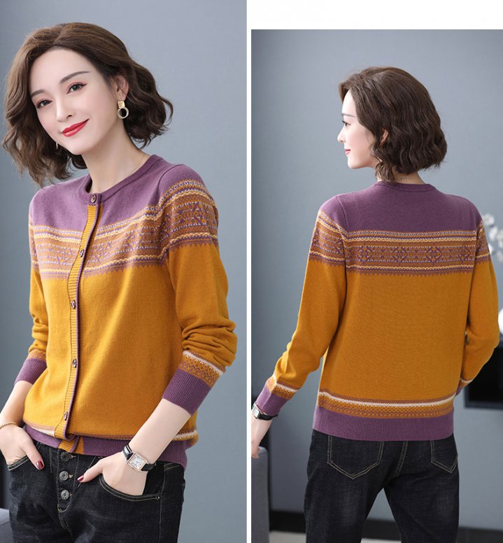 Winter knitted sweater mixed colors cardigan for women