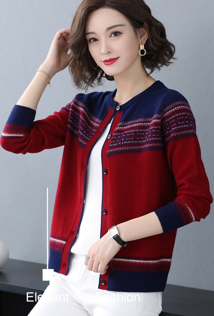 Winter knitted sweater mixed colors cardigan for women
