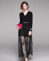 Autumn and winter European style knitted splice dress
