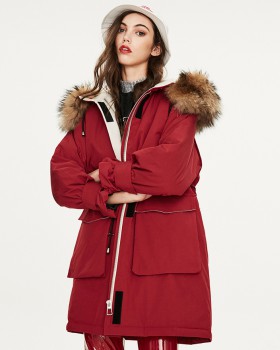 Hooded loose down coat fashion long coat for women