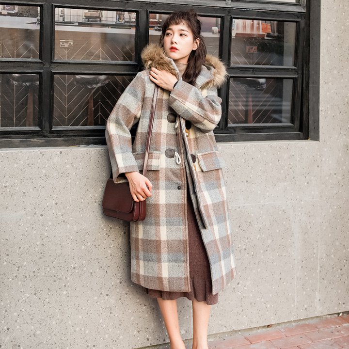 Winter student overcoat large fur collar woolen coat