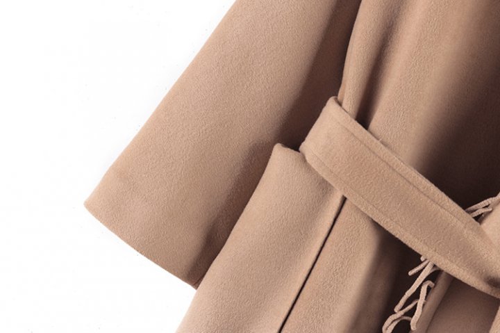 Tassels lapel loose overcoat camel frenum woolen coat for women