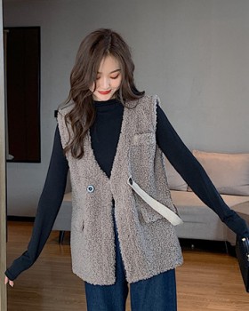 Korean style lambs wool tops student loose coat for women