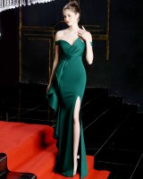 Long elegant formal dress flat shoulder mermaid evening dress