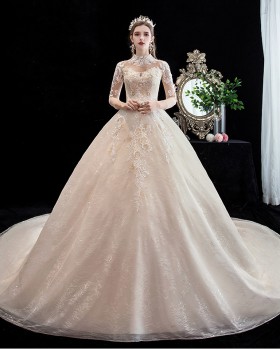 Dream bride dress big trailing long sleeve wedding dress