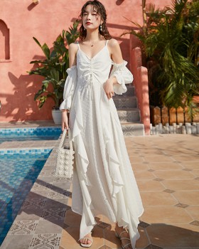 White strap dress seaside beach dress for women