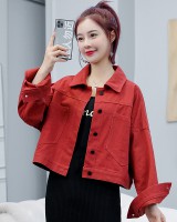 Long sleeve personality denim coat Casual red retro tops