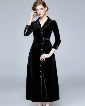 European style black dress retro velvet business suit