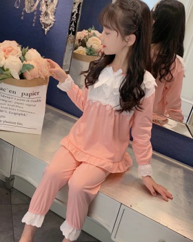 Cotton homewear spring and autumn child girl pajamas a set