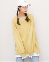 Pseudo-two round neck all-match long pullover splice hoodie