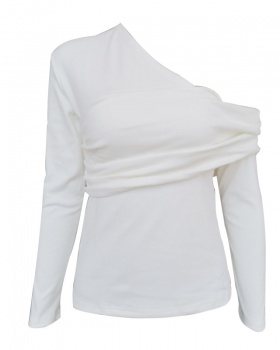 Long sleeve asymmetry T-shirt pure tops for women