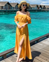 Seaside strapless long dress vacation exceed knee dress
