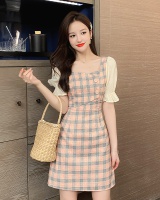 Plaid splice chiffon Korean style dress for women