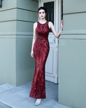 Mermaid model sequins formal dress long banquet evening dress