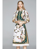 Printing all-match European style slim pinched waist dress