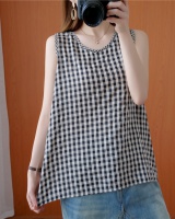 Plaid simple fresh T-shirt Casual Korean style vest