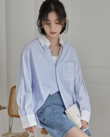 Mixed colors long sleeve shirt stripe tops for women