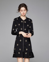 Autumn zip slim temperament embroidery fashion dress for women