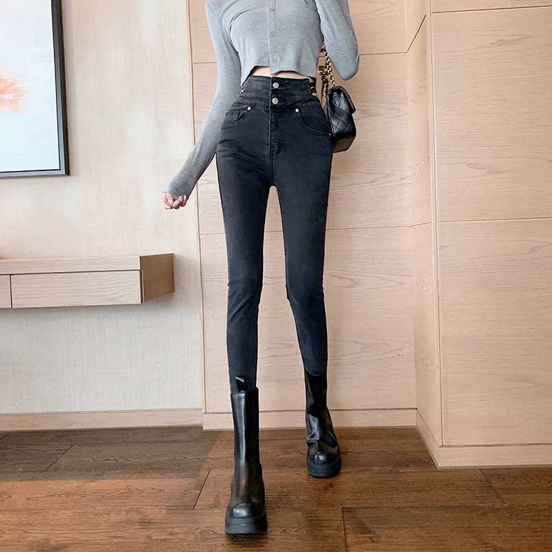 Tight Korean style high waist slim jeans for women AD16105 - Yaaku.com