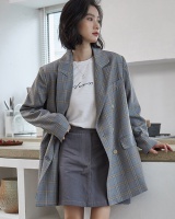 Plaid retro coat loose long business suit for women