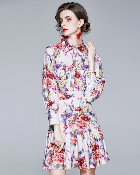 Printing autumn skirt fashion cstand collar belt 2pcs set