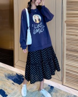 Pseudo-two big skirt chiffon Korean style knitwear dress