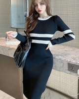 Knitted package hip long dress pinched waist bottoming dress