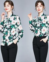Printing bow shirt all-match flowers tops