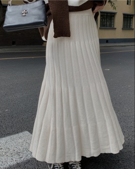Slim long long skirt pleated knitted skirt for women