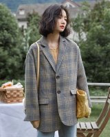Autumn and winter plaid coat loose woolen coat for women