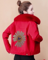 Korean style short plus velvet lapel coat for women