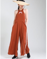 Halter moon embroidery jumpsuit for women